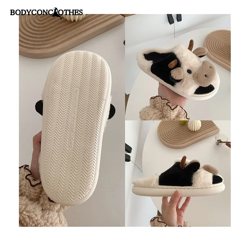 Cute Animal  Funny Slipper for Women Girls Fashion Kawaii Fluffy Winter Warm Slippers Couple Cloud Slippers Slides Sandals Women