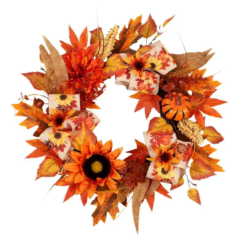 

Венок с тыквой, необычный осенний венок для двери, сезонные цветы на День Благодарения, гирлянда для украшения двери дома