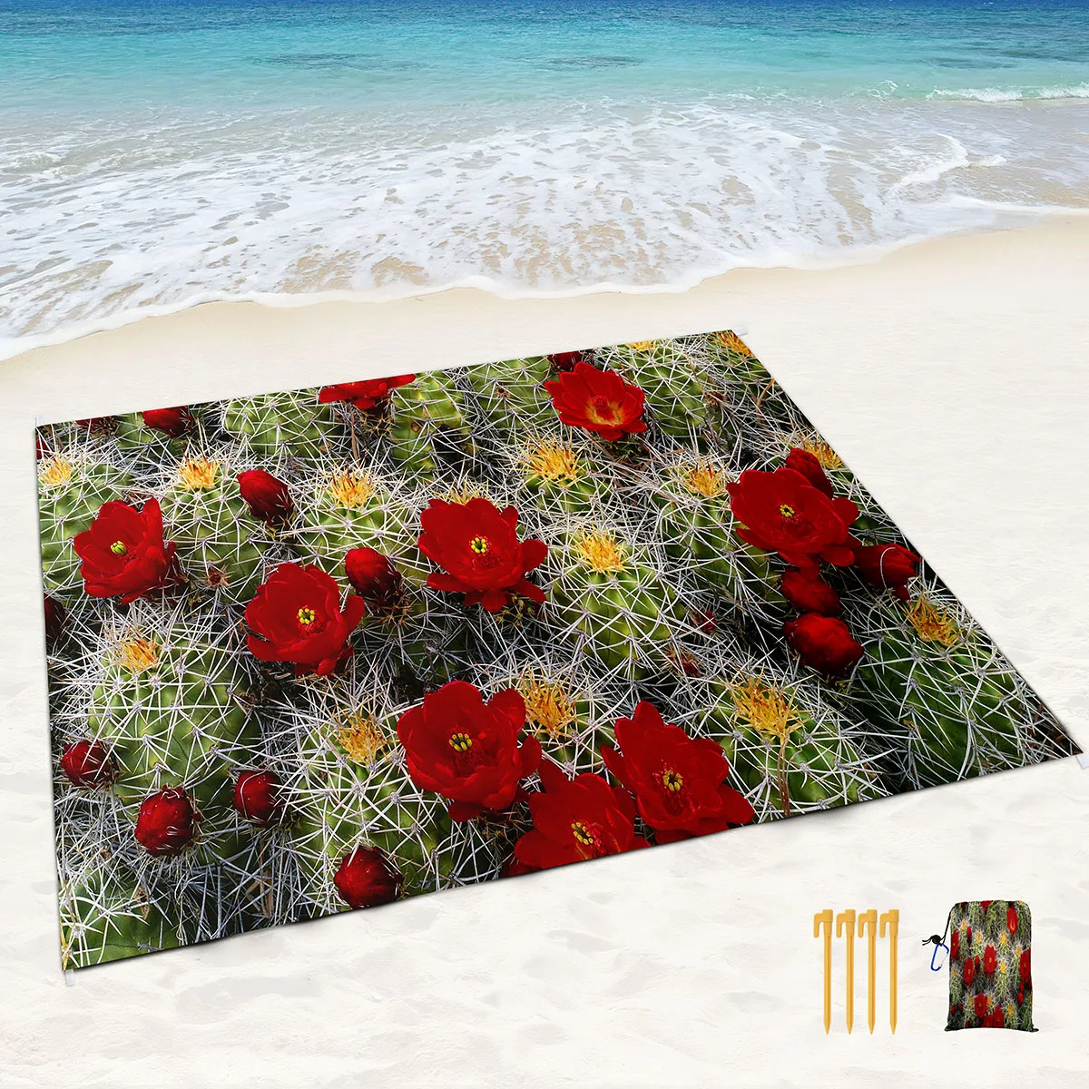 

Sand Proof Beach Blankets Cactus Sand Proof Polyester Mat with Corner Pockets and Mesh Bag for Beach,Travel,Outdoor Camping