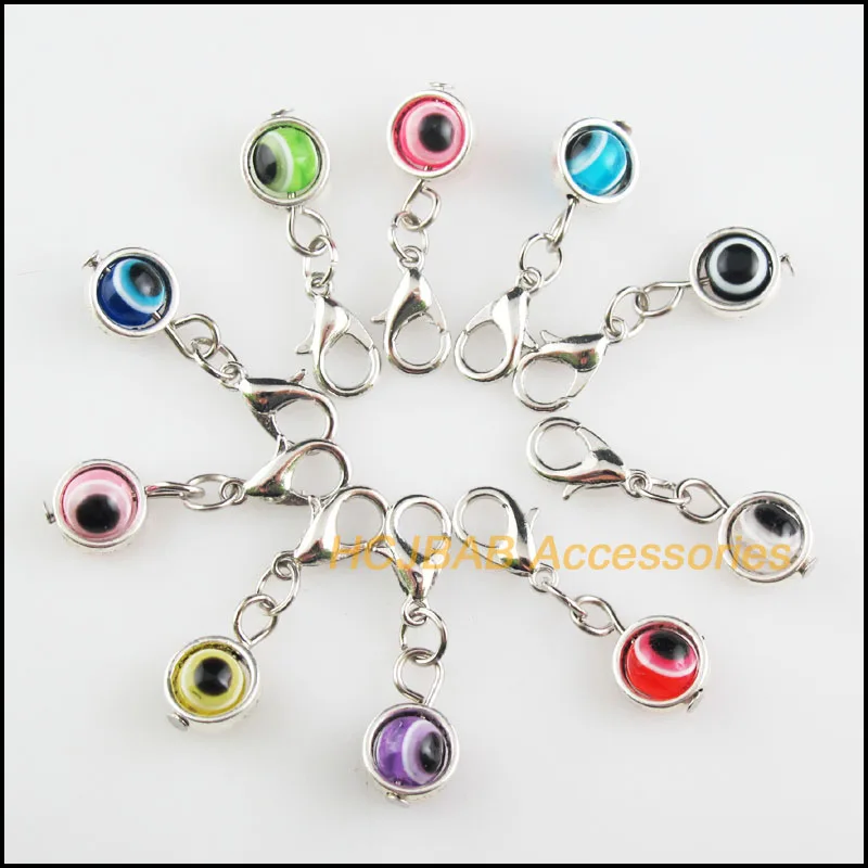 

Fashion New 20Pcs Tibetan Silver Plated Frame Retro Mixed Eye Resin 8.5mm With Lobster Claw Clasps Charms