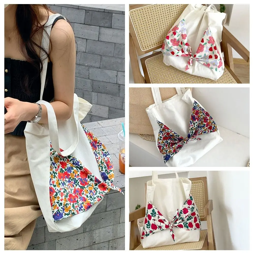 

Сумка-Кроссбоди с бантом, холщовая вместительная сумочка на одно плечо с цветочным принтом, шоппинг