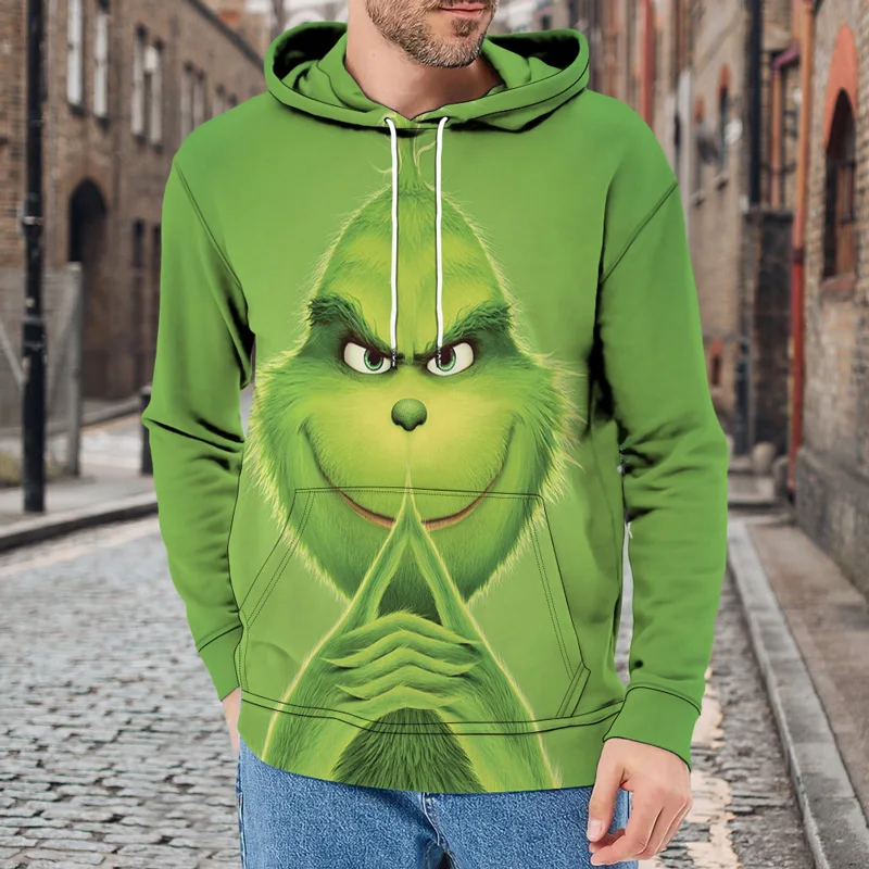 

New Mens Clothing 3D Fashion Print Green Head Monster Mens Sweatshirt Fall Loose Round Neck Sweatshirt Street Trend Men's Hoodie