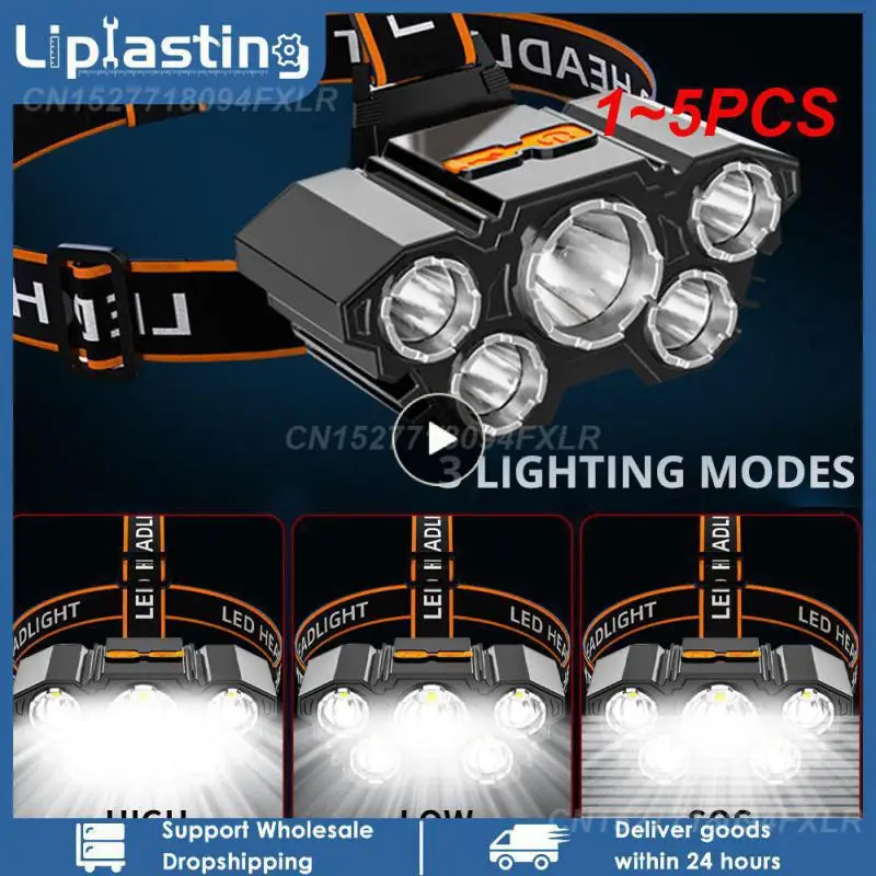 

Фонарь налобный аккумуляторный, 5 светодиодов, 1-5 шт.