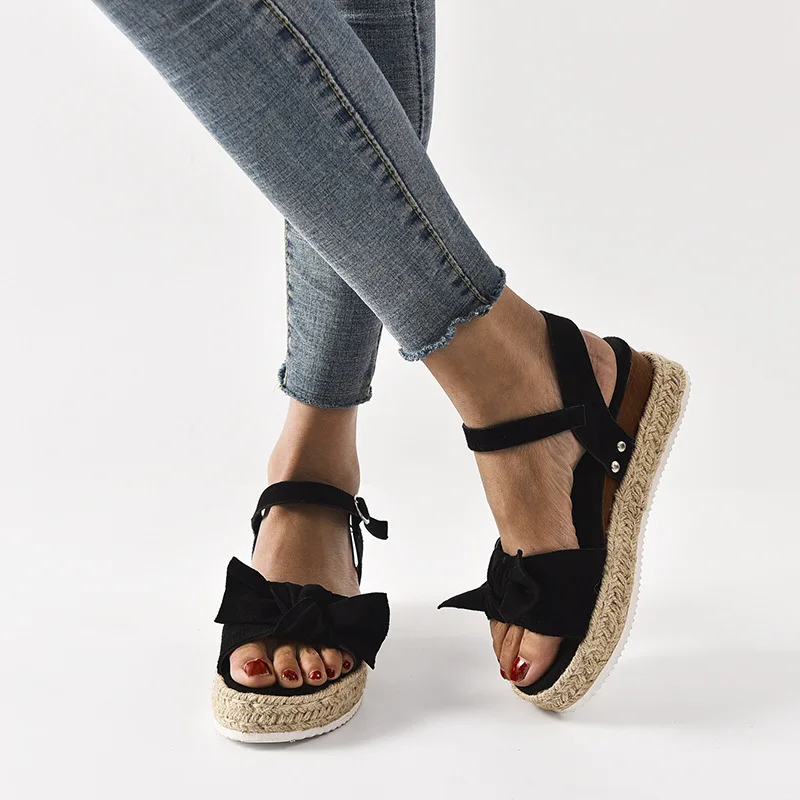

2022 Women's Espadrilles Bow Leopard Sandals Women Platform Summer Thick Bottom Ladies Sandals Women's Shoes Plus size 35-43