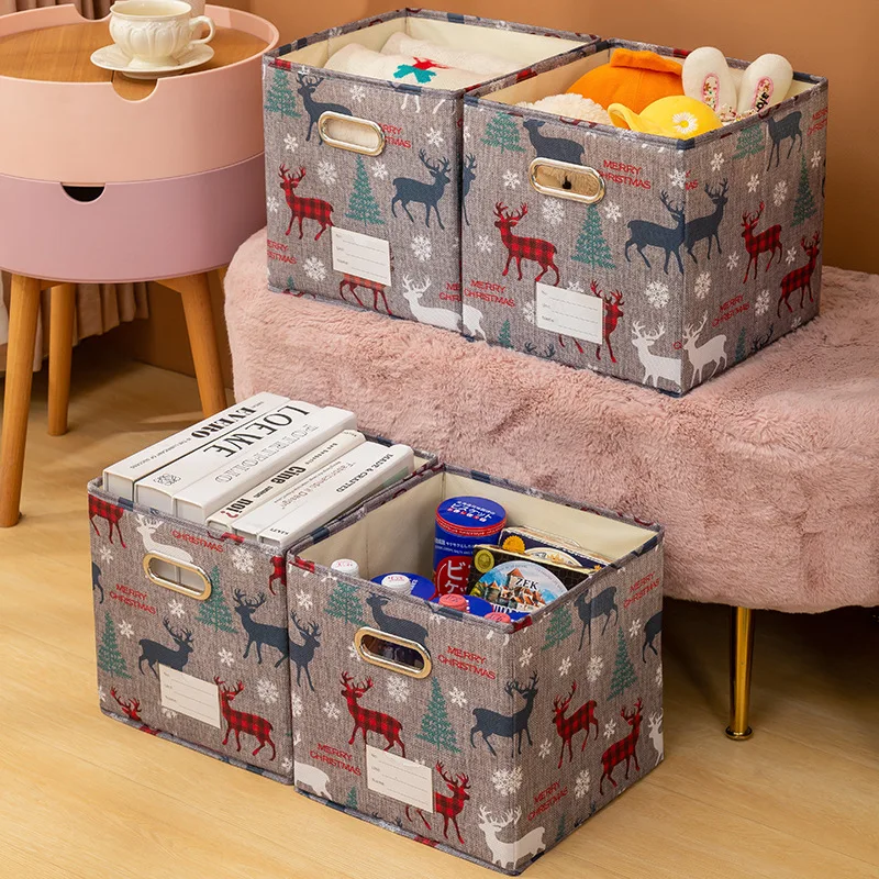 

Christmas Print Foldable Storage Box Clothing Toy Book Sundries Cartoon Storage Organizer for Home Bathroom Fully Open Organizer