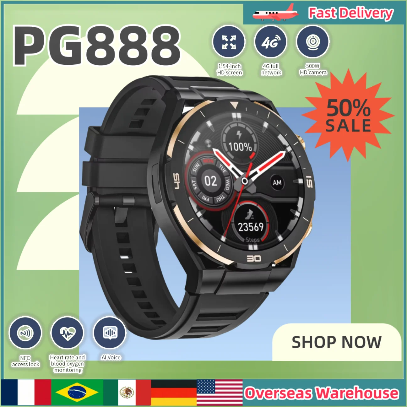 Водонепроницаемые смарт-часы PG888 с Bluetooth WIFI Android цвет в ассортименте