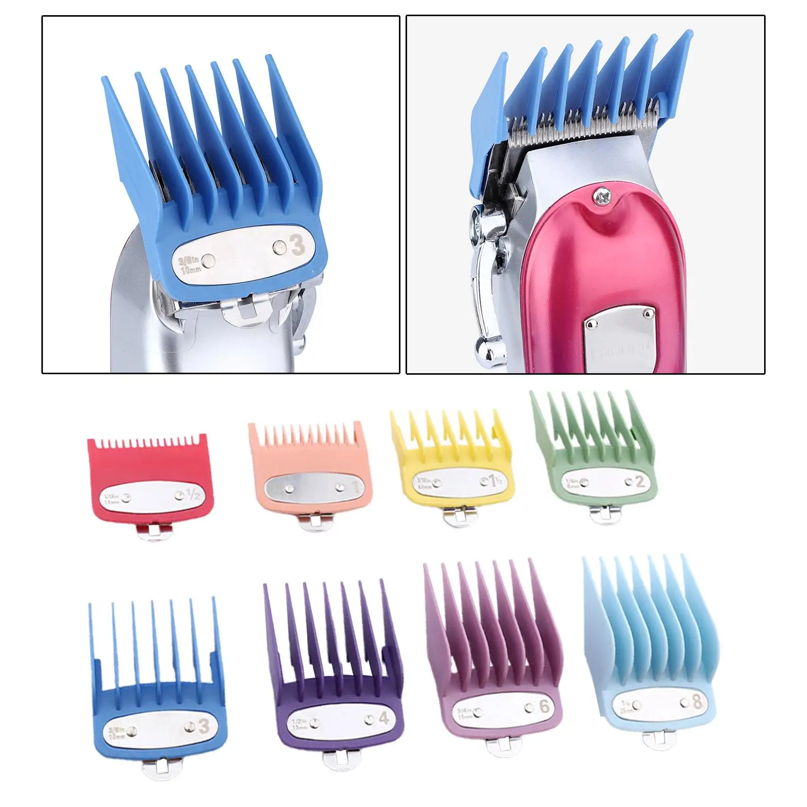 

8 Pieces Hair Clipper Guards with Metal Clip Replacement from 1/16 inch to 1inch Guide Combs for Wahl Clippers Trimmers Barber