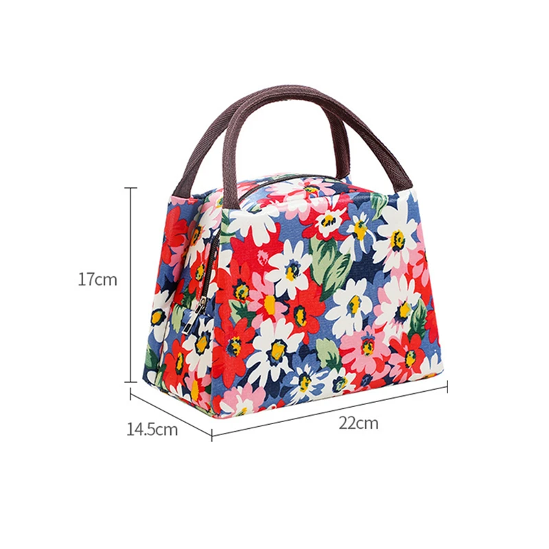 New Flowers Portable Lunch Bag Thermal Insulated Bento Box Tote Fridge Cooler Handbag For Women Convenient Box Food Door Bags images - 6