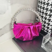 designer chic mini metal handle rhinestone purses and handbags for wedding party women 2022 round diamond evening clutch bags