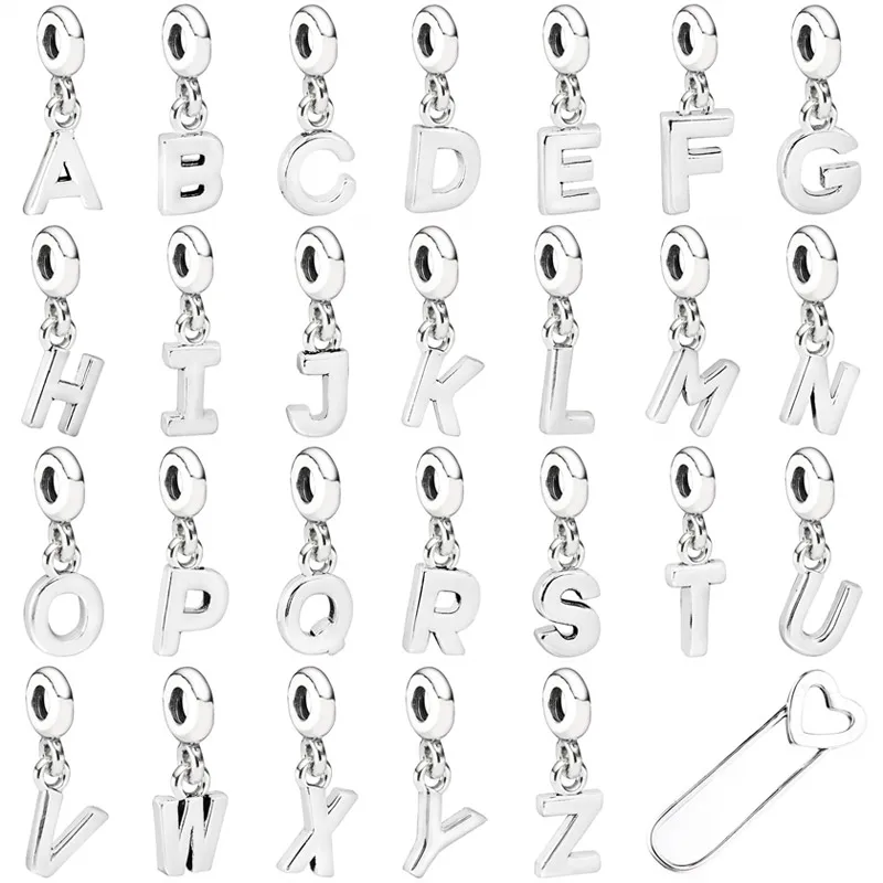 

_ Алфавит 26 букв «Me», безопасная булавка, бусина, серебряный шарм, подходит для браслета Pandora, Diy ювелирные изделия