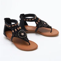 plus size 41 42 women hand string beaded chunky heel sandals flip flop bohemia national style low heel summer shoes