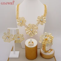 hot selling fashion big jewelry set flower necklace earring bracelet ring set elegant luxury ladies party wedding gift jewellery