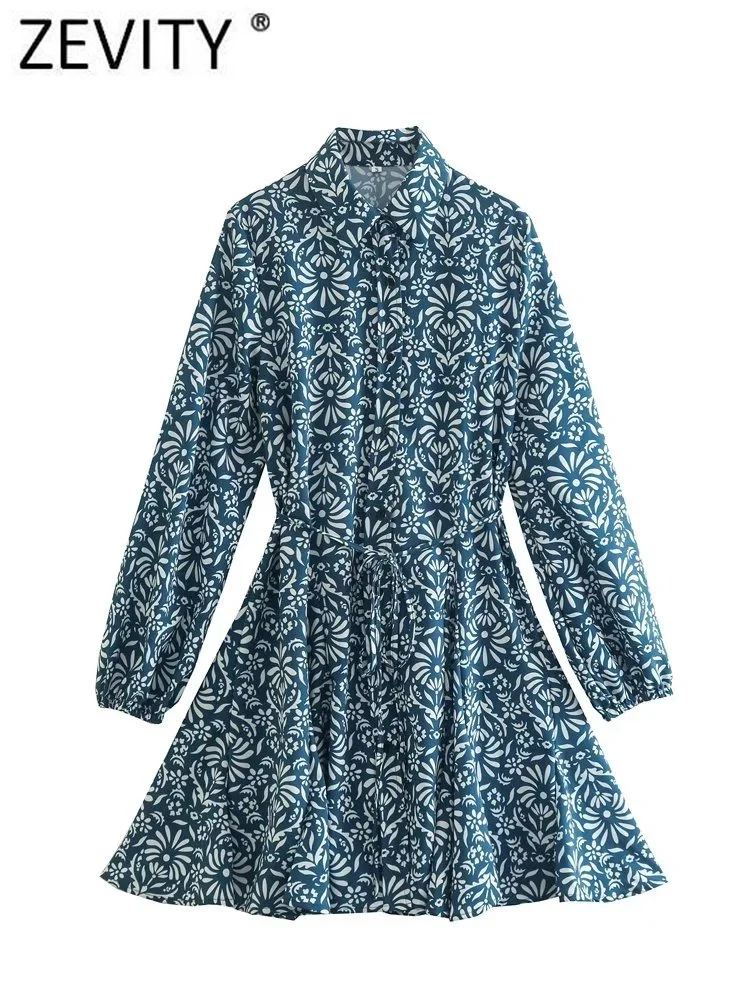 

Женское винтажное однобортное платье-рубашка Zevity с цветочным принтом и оборками на подоле, женское ТРАПЕЦИЕВИДНОЕ ПЛАТЬЕ на шнуровке с дли...
