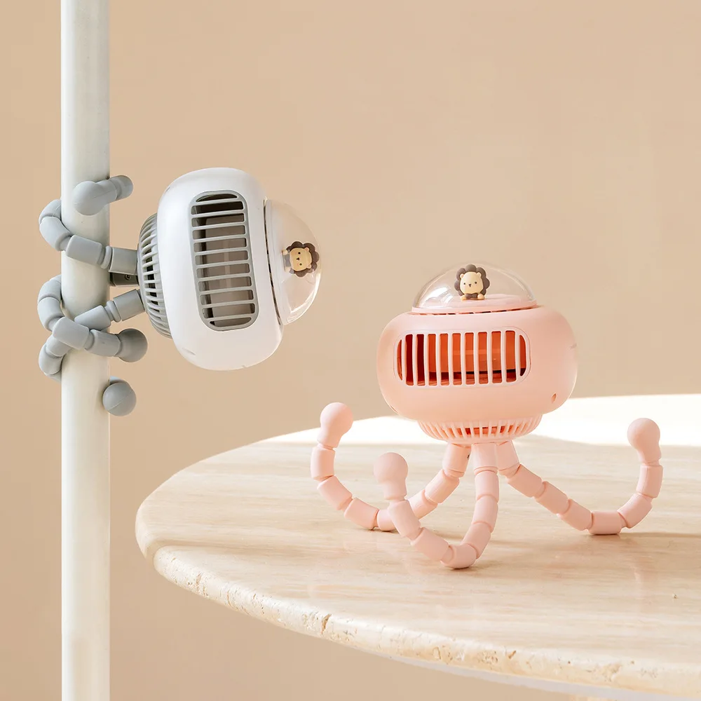 Baby carriage fan Student Dormitory Mute USB desktop Octopus children handheld small charging fan enlarge