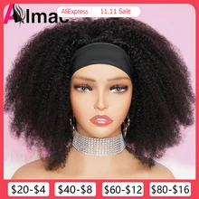 250% Density Afro Kinky Curly Human Hair Wig Headband Scarf Wig For Women Brazilian Remy Hair Glueless Full Machine Made Wigs