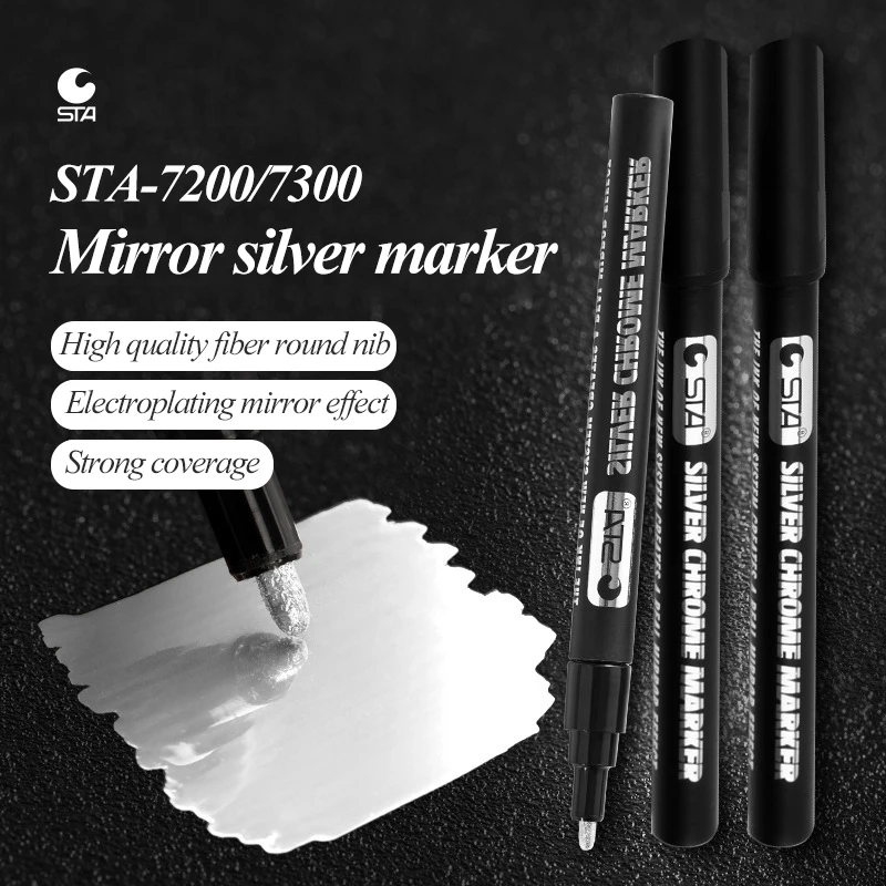 

STA 6/10Pcs Mirror Silver Marker Pen DIY Painting Card Stone Waterproof Art Liquid Mirror Chrome Reflective Paint Craftwork Pen