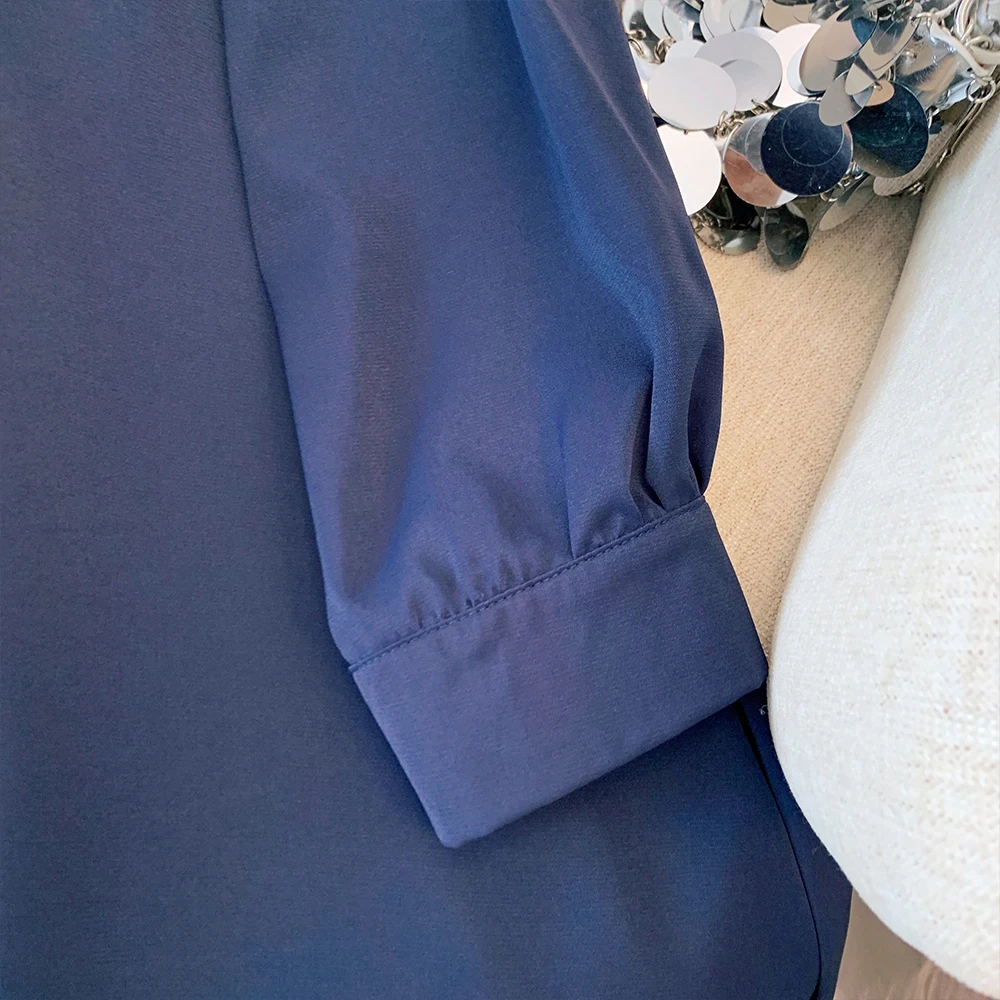 Женское весенне-осеннее повседневное свободное платье средней длины с v-образным