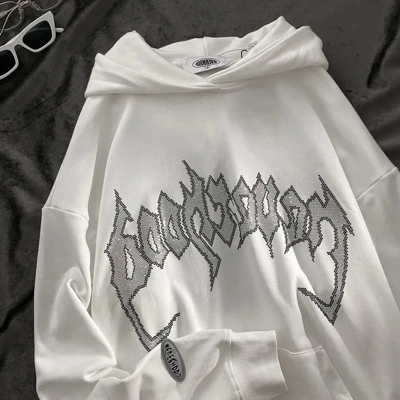 Худи Стразы Y2K в стиле ретро с надписью и графическим рисунком женские свитшоты