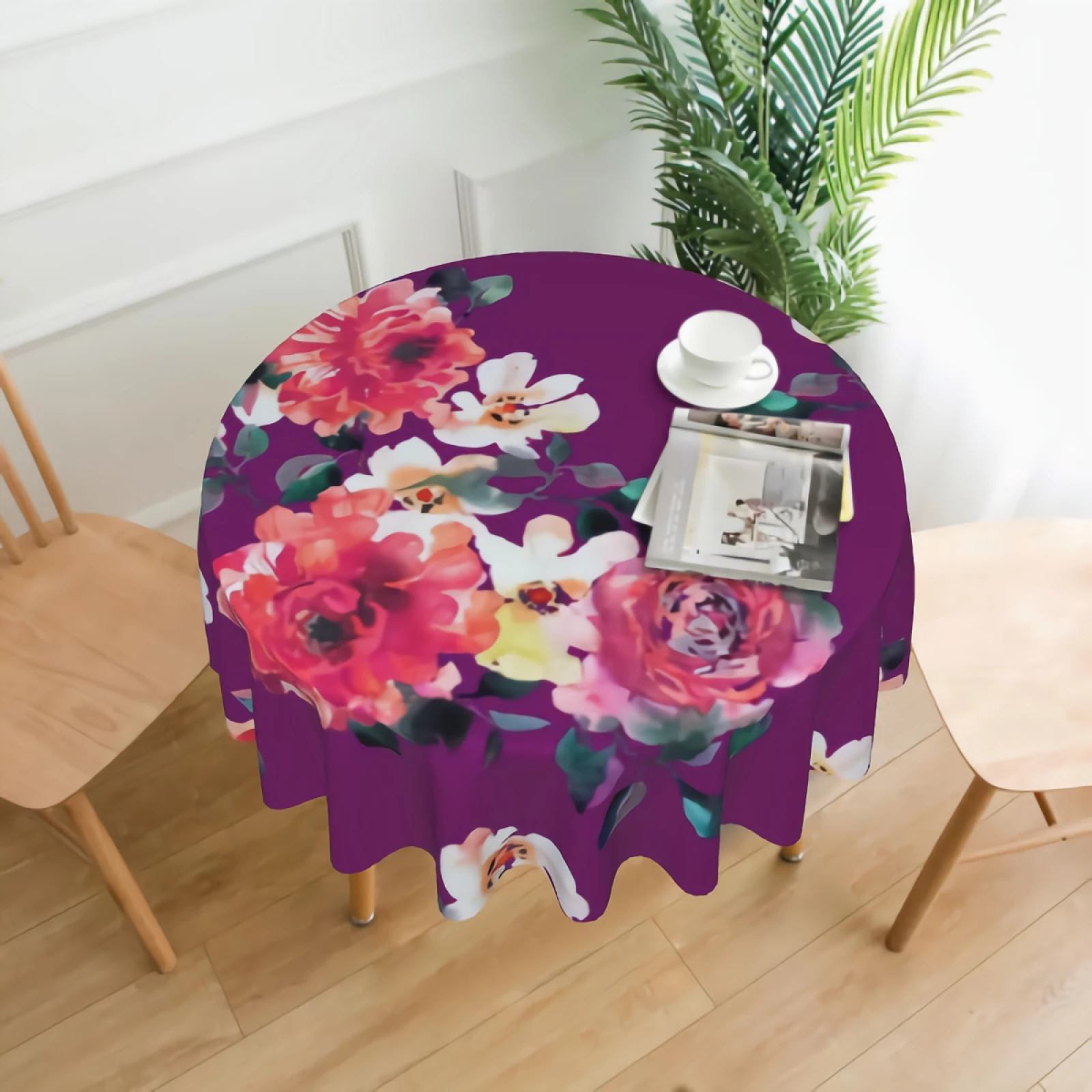 

Watercolor Anemone Botanical Tablecloth Washable Blooming Opulent Anemone Flowers Round Tablecloths Circular Table Cover Cloths