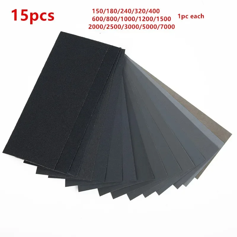 

Наждачная бумага 15 шт./компл., зернистость 400, 600, 3000, 800, 1000, 1200, 1500, 2000, 2500, абразивный инструмент для полировки металла