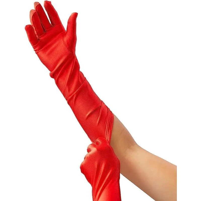 Длинные красные атласные перчатки для женщин миссис Клаус Круэлла Дьявол