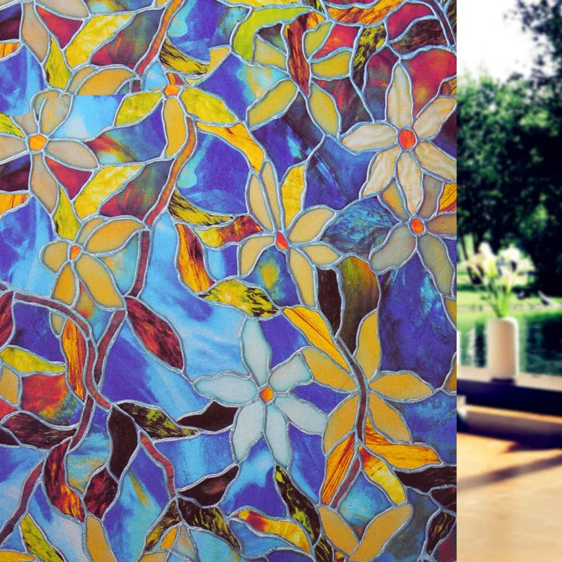 

30 * 200 cm color flower pattern frosted window film living room bathroom privacy protection film insulation decorative stickers