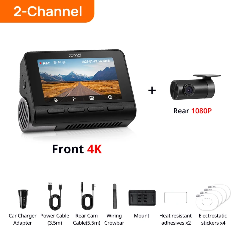 

Глобальная версия 70mai 4K A800SE UHD, двухканальный суперконденсатор с поддержкой ADAS, голосовое управление, Wi-Fi 6, парковочное наблюдение