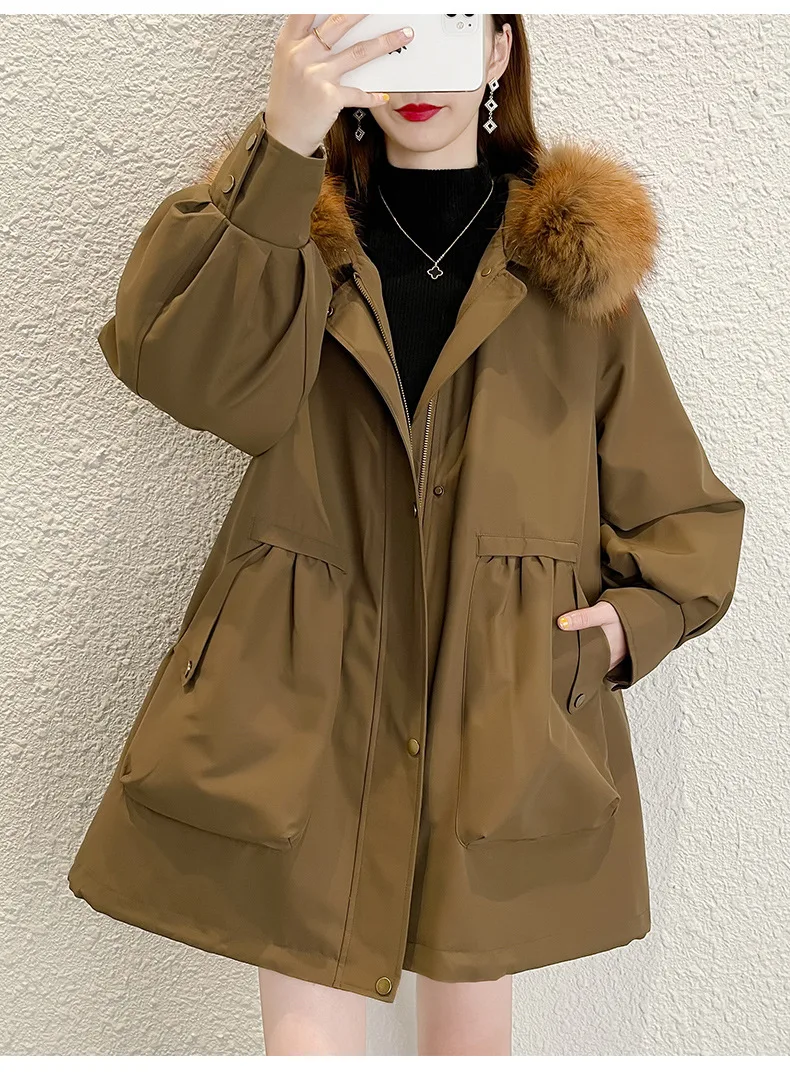 Raccoon Fur Collar Parker 2022 New Detachable Rabbit Fur Liner Hooded Winter Fur Coat