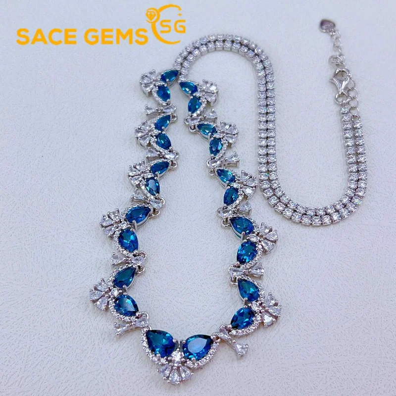 

SACE GEMS New 925 Sterling Silver London Blue Topaz Pendant Necklace for Women Engagement Cocktail Party Fine Jewelry Gift