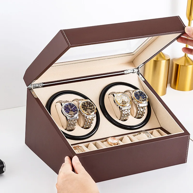 

6+4 High Quality Black Watch Winders for Automatic Watches Jewelry Display Box Winding Remontoir Watch Mover Watchwinder