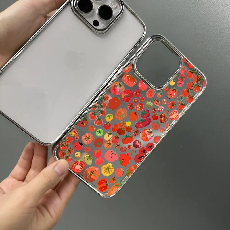 Чехол для телефона с акварельным колажем из томатов для iPhone 17 Air 16 15 14 13 12 11 Pro Max Plus X Xs XR, мягкий чехол-накладка (art.: 3920db34eebc4) - 3920db34eebc4