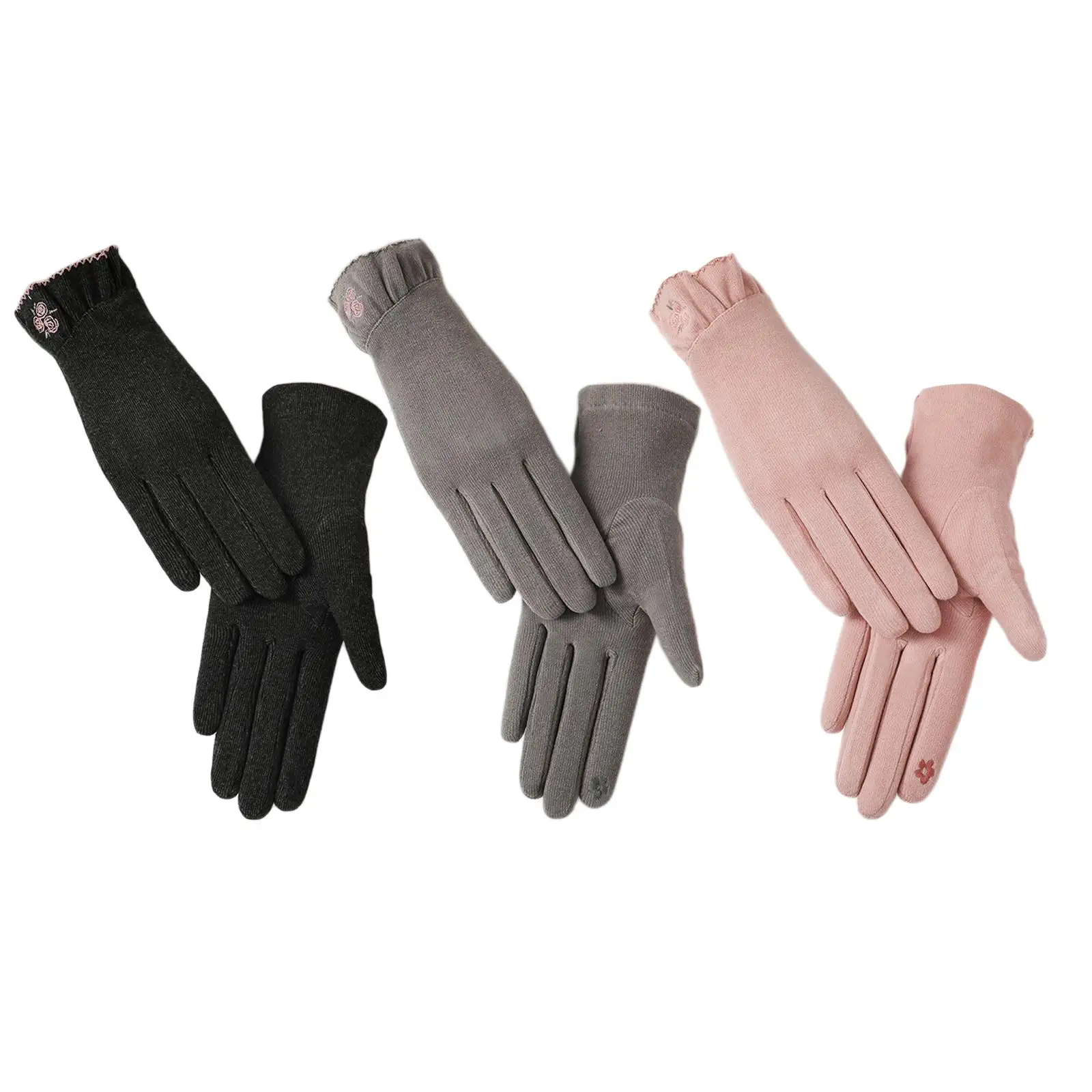 

Women Winter Gloves Touchscreen Cold Weather Gloves Windproof Thermal Embroidery Gloves
