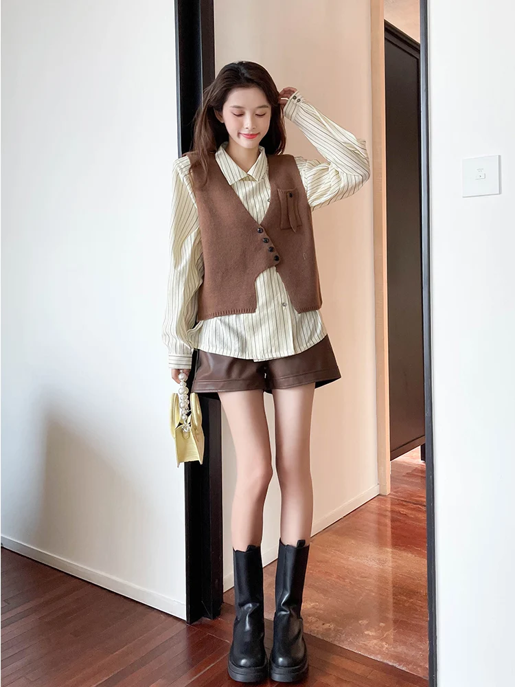 Весенняя одежда. Новое поступление 2024. Ранняя весна. Вязаный жилет. Рубашка. Легко