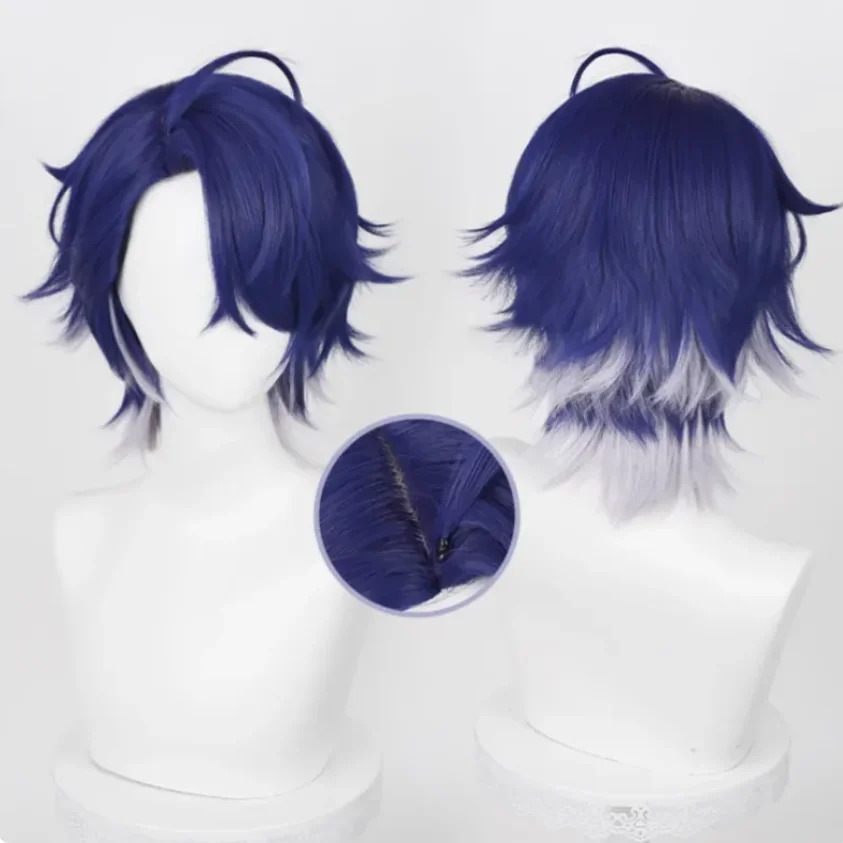 

Game Honkai: Star Rail Sampo Koski Cosplay Wig Dark Blue Mixed Silver Short Hair Heat Resistant Synthetic Halloween Party Props