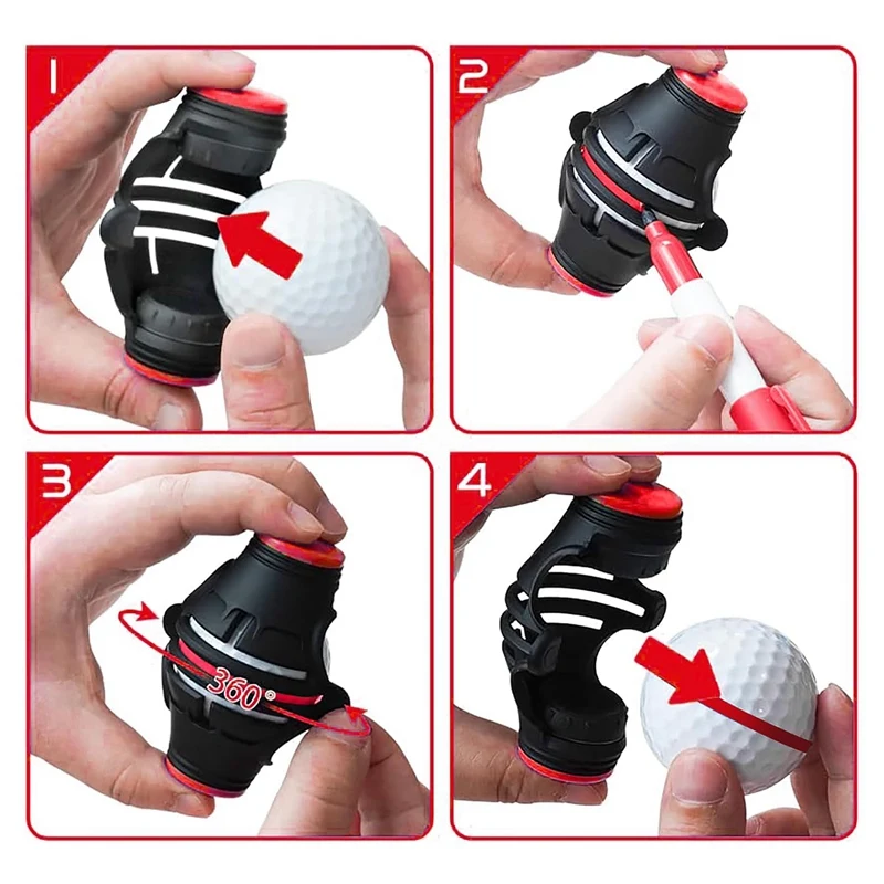 Трафарет-маркер для мяча гольфа с 4 цветными фломастерами 360 °/180° Набор маркеров