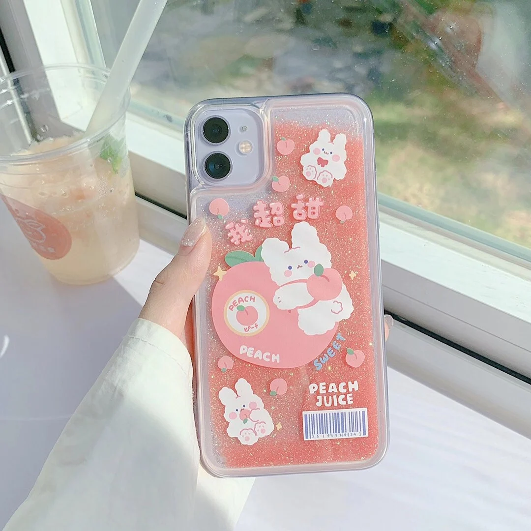 Fashion Glitter Dynamic Liquid Phone Case for IPhone 13 12 11 Pro 7 8 Plus X XR XS MAX Quicksand Bear Cat Cover for AirPods 2pro