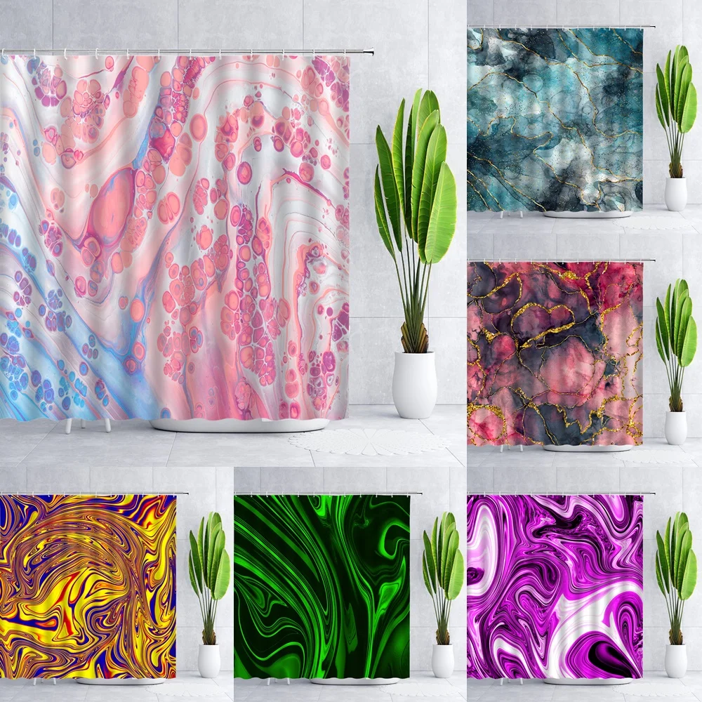 

Modern Marble Shower Curtain for Bathroom Decor with Hook Polyester Fabric Abstract Rainbow Colorful Bath Curtain Set