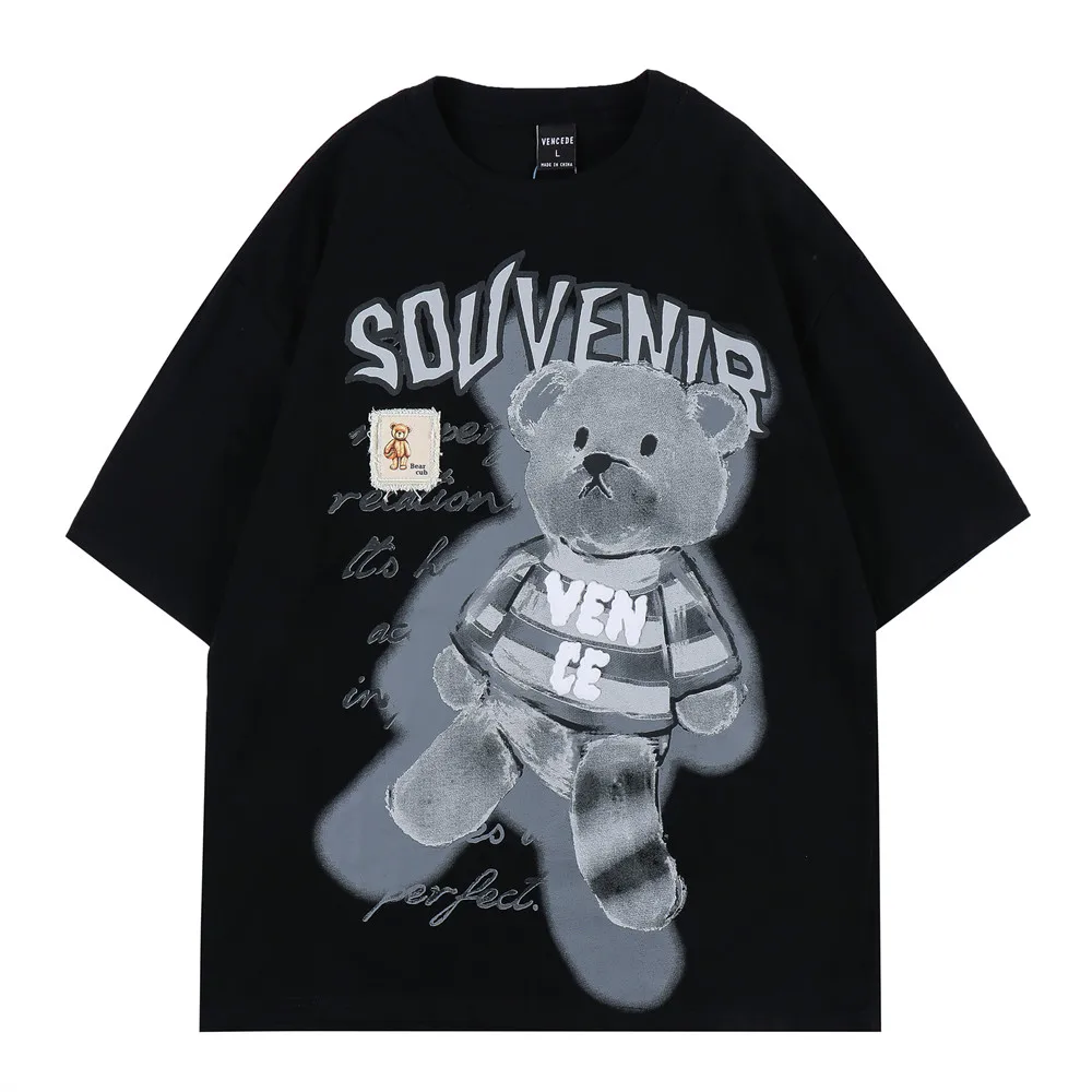 

2022 Men Hip Hop T-Shirt Streetwear Cartoon Bear Printed T Shirt Harajuku Cotton Casual Tshirt Summer Short Sleeve Tops Tees
