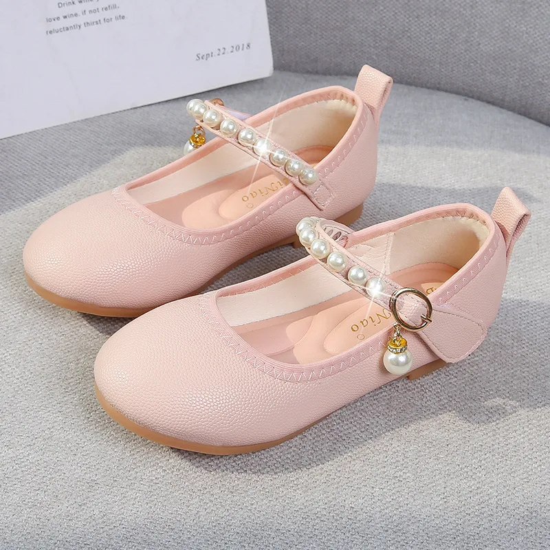 

Girls Leather Shoes Fashion Pearl Soft Bottom Little Girl Single Shoes Students Kids Casual Performance Shoes H115