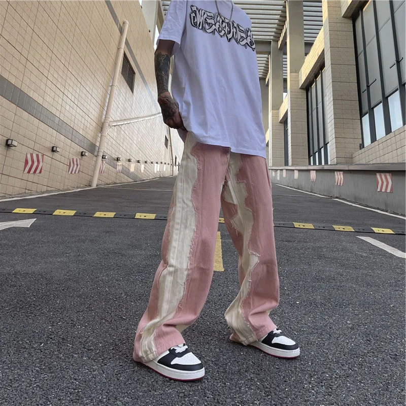 Couple Casual Pants High Street Functional Micro-Flare Pants Men's Slim Street Fashion Pants INS Hot Sale Patchwork Jeans JEANS