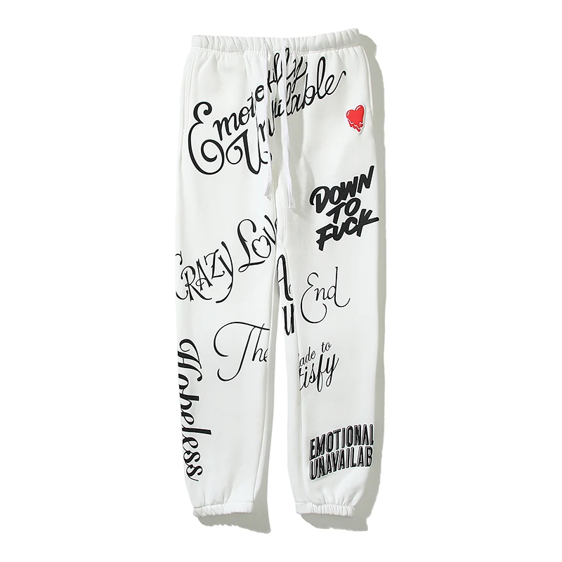 

Eu Red Heart Letter Graffiti Casual Joggers Sweatpants for Men and Women Elastic Waist Streetwear Retro Loose Oversized Trousers