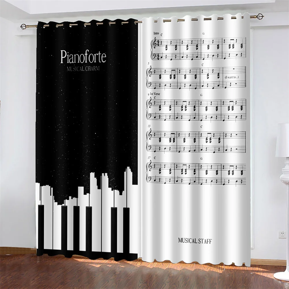 

Musical Notation Piano Art Abstract Simple Black White 2 Pieces Shading Window Curtain Living Room Bedroom Decor Free Shiping