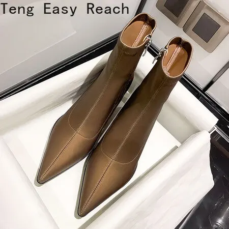 

Женские ботильоны из эластичной кожи, на высоком каблуке, с острым носком