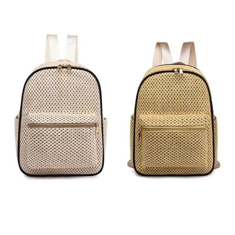 

Literary Backpack Purse Bag Women Woven Bag Adjustable Bohemian Shoulder Bag Holiday Daypack for Family Gathering