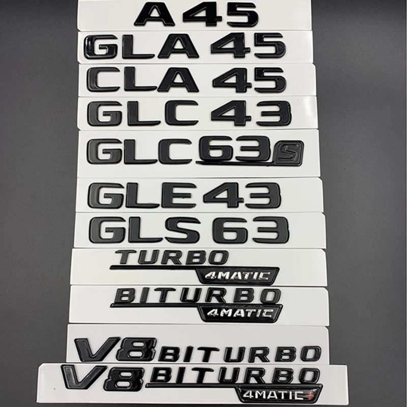 

Значок для багажника с буквами A45 GLA45 CLA45 GLC43 GLE43 GLS63 V8 BITURBO 4matic, эмблема с логотипом для Mercedes AMG, аксессуары