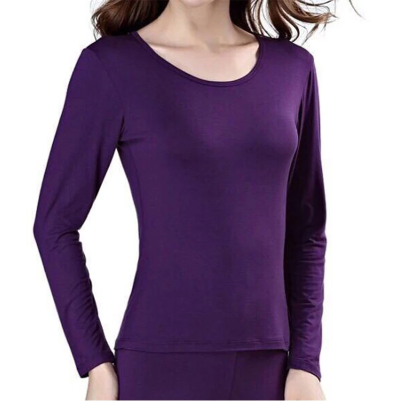 Women's Crew Neck Long Sleeve Ultrathin Thermal Underwear Shirt Top Inner Wear Sexy Winter Thermal Undershirt Pajamas Invierno