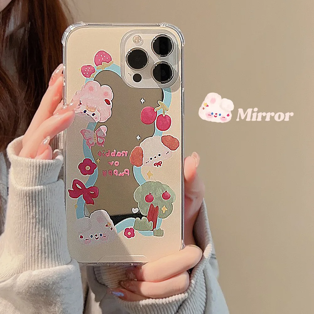 

Ins Style Cartoon Mirror Soft Phone Case for IPhone 14 13 12 11 Pro XS Max 8 7 Plus XR Shockproof Phone Cover