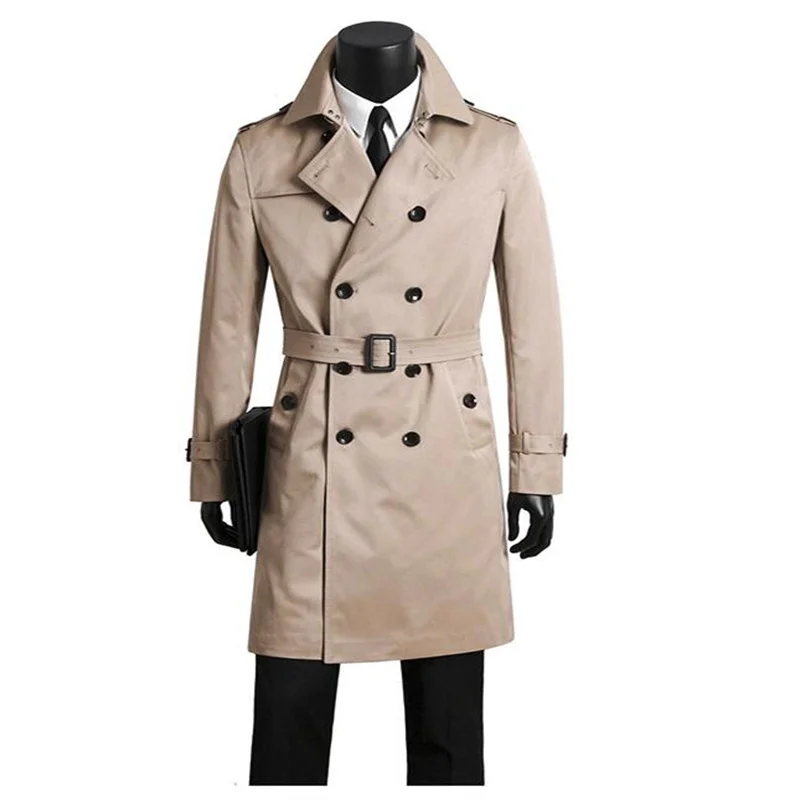 

Korean Men'S Trench Coat Spring And Autumn Long Middle-Aged And Young Double-Breasted Beige Casaco Mas Jaquetas Masculina De Inv