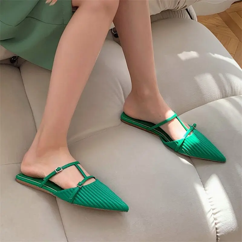 Summer Women Slippers Outdoor Slippers Flats Pointed Toe Causal Sandals Comfortable Fashion Green Shoes Plus Size 43
