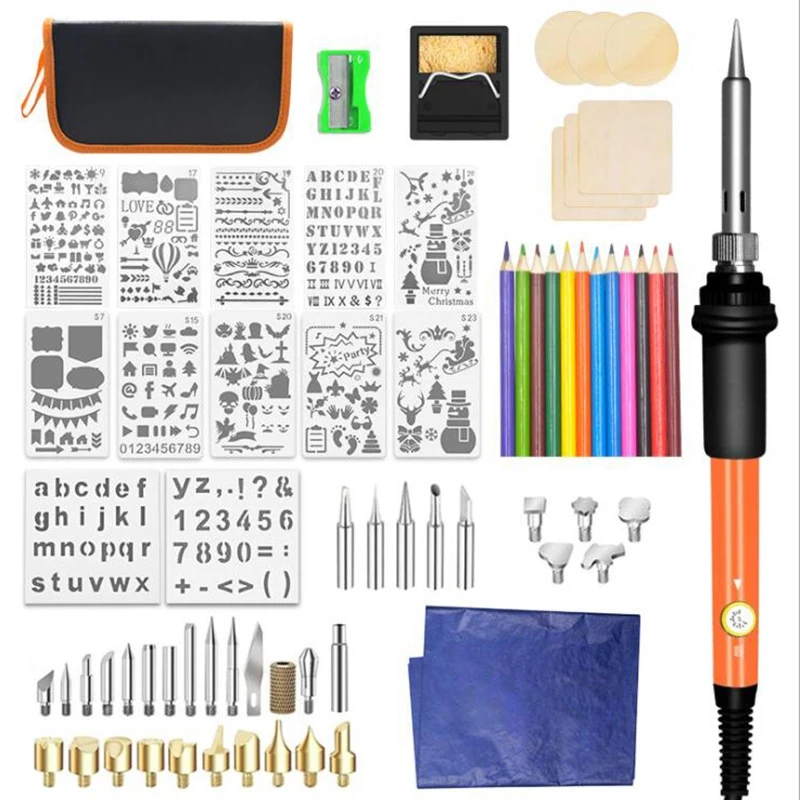 

EU Plug,60W Internal Heat Thermostat Electric Soldering Iron Set 73-Piece Engraving Pyrography Soldering Pen Set